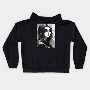 Ink and Emotion: Evocative Black and White Anime Girl Artwork Goth Gothic Fashion Dark Retro Vintage Kids Hoodie